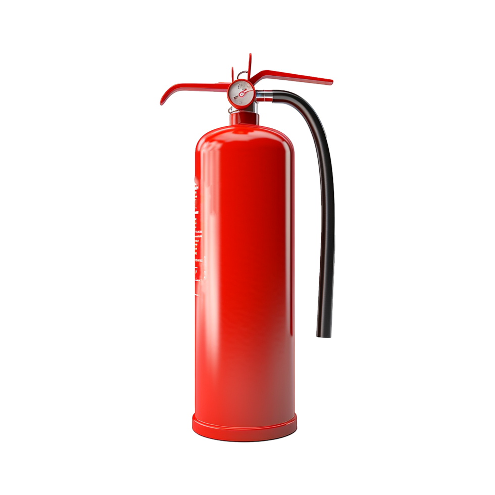 A 3d Red Fire Extinguisher with Pressure Gauge and Hose Ready for Emergency Use png