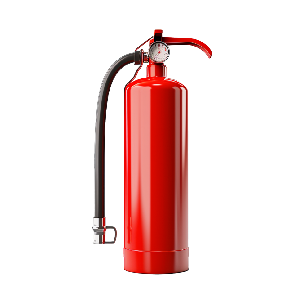 Red Fire Extinguisher Safety Equipment Pressure Gauge Cylinder Hose Handle 3D Render png