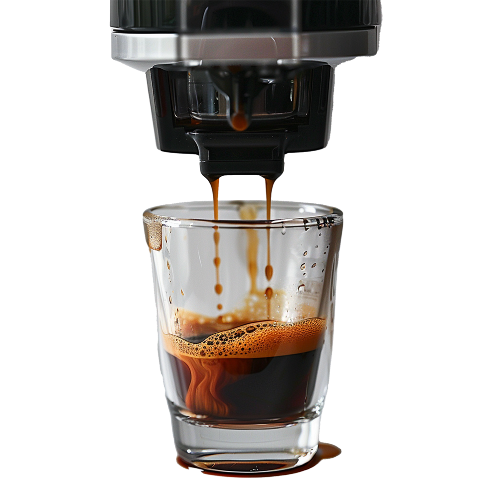 Espresso Machine Brewing Dark Coffee into a Glass png