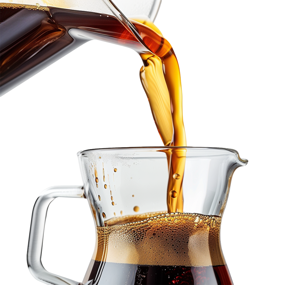Dark Liquid Pouring into Glass Carafe Coffee Brewing Process Beverage Preparation png