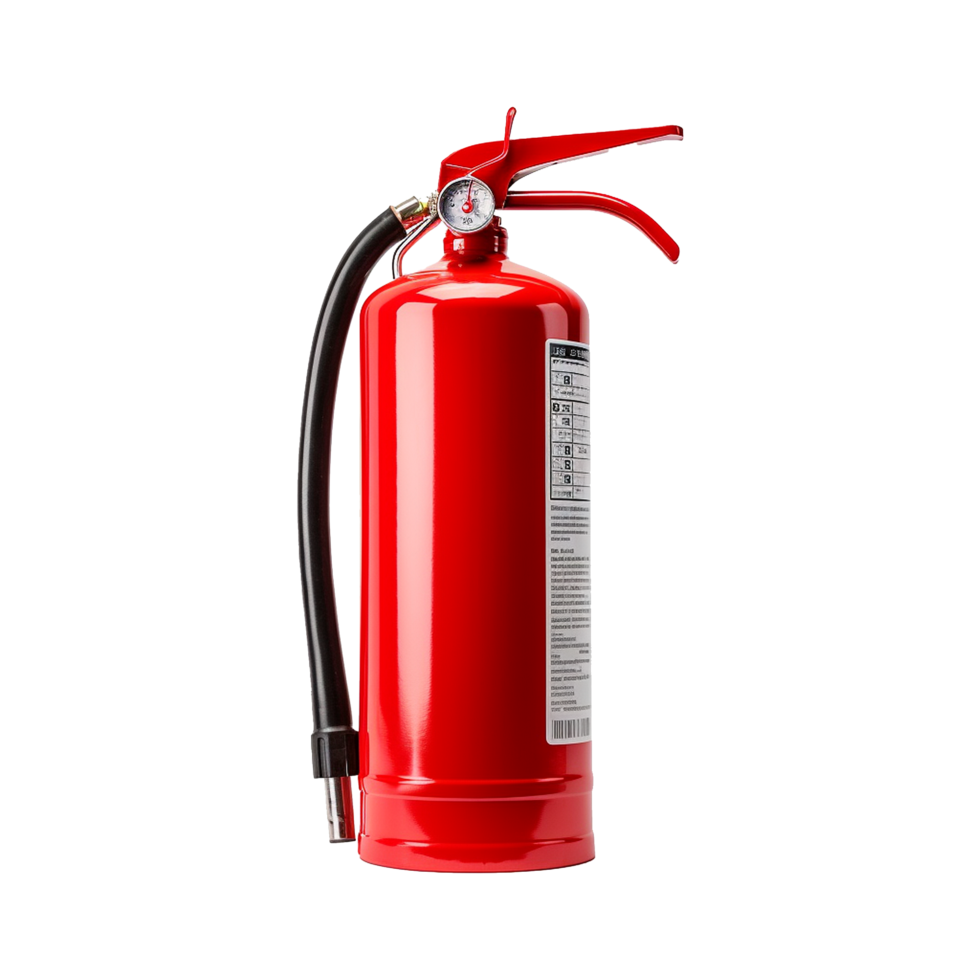 A Detailed View of a Red Fire Extinguisher Ready for Use in Emergency Situations png