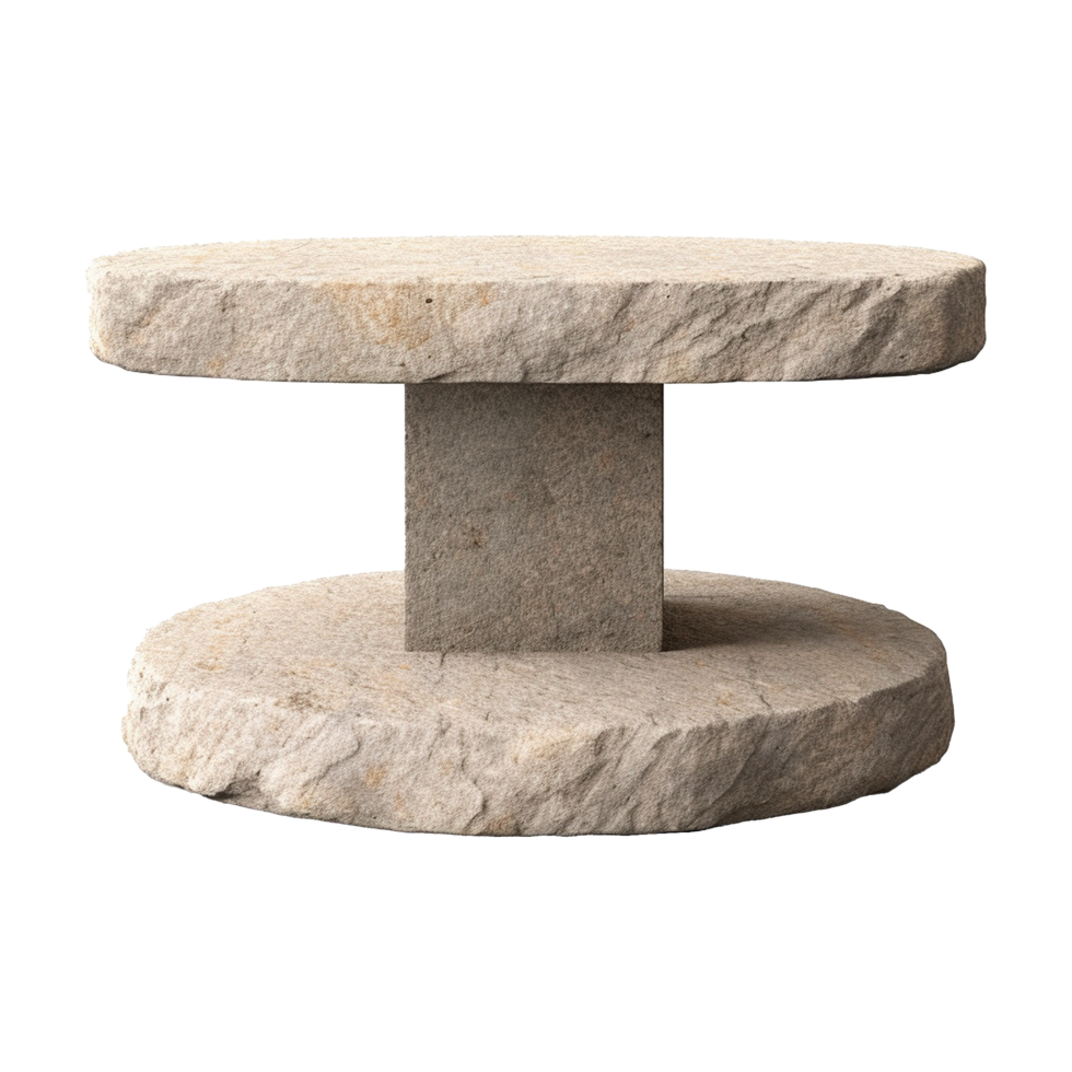 Unique Stone Coffee Table with Two Round Tops and a Square Centerpiece png