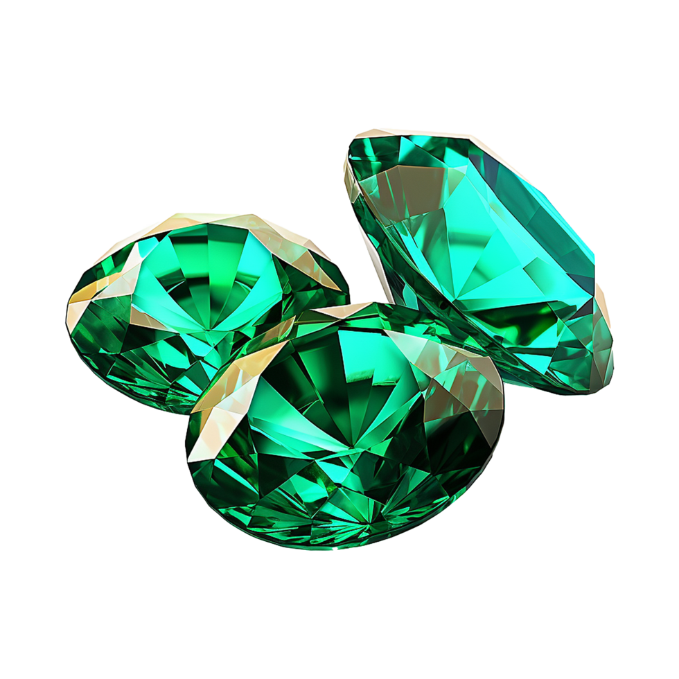 Three Vibrant Green Emeralds Sparkling Brilliantly on White Background Precious Gemstones png