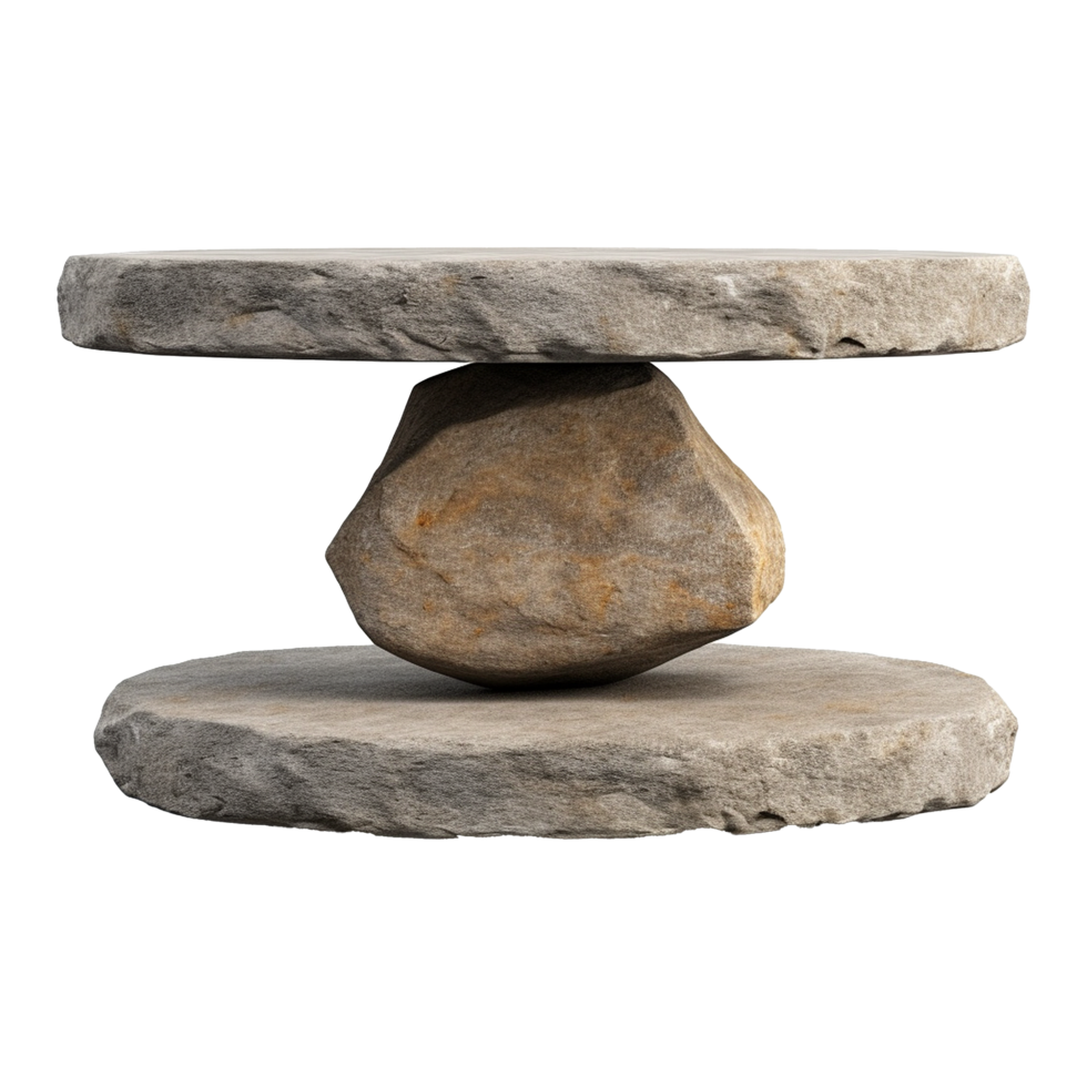 Stone Balancing Act A Rustic Display of Natural Elements on Two Rough Stone Slabs png