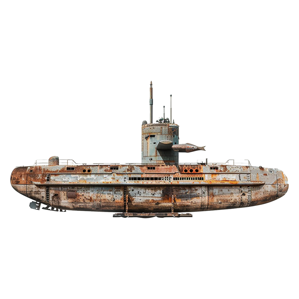 A Rusty Old World War II Era German UBoat Submarine Vessel on Display png