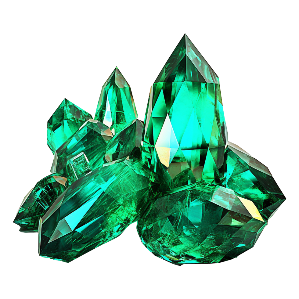 Stunning Cluster of Vibrant Green Emerald Crystals Precious Gemstones Sparkling Facets png