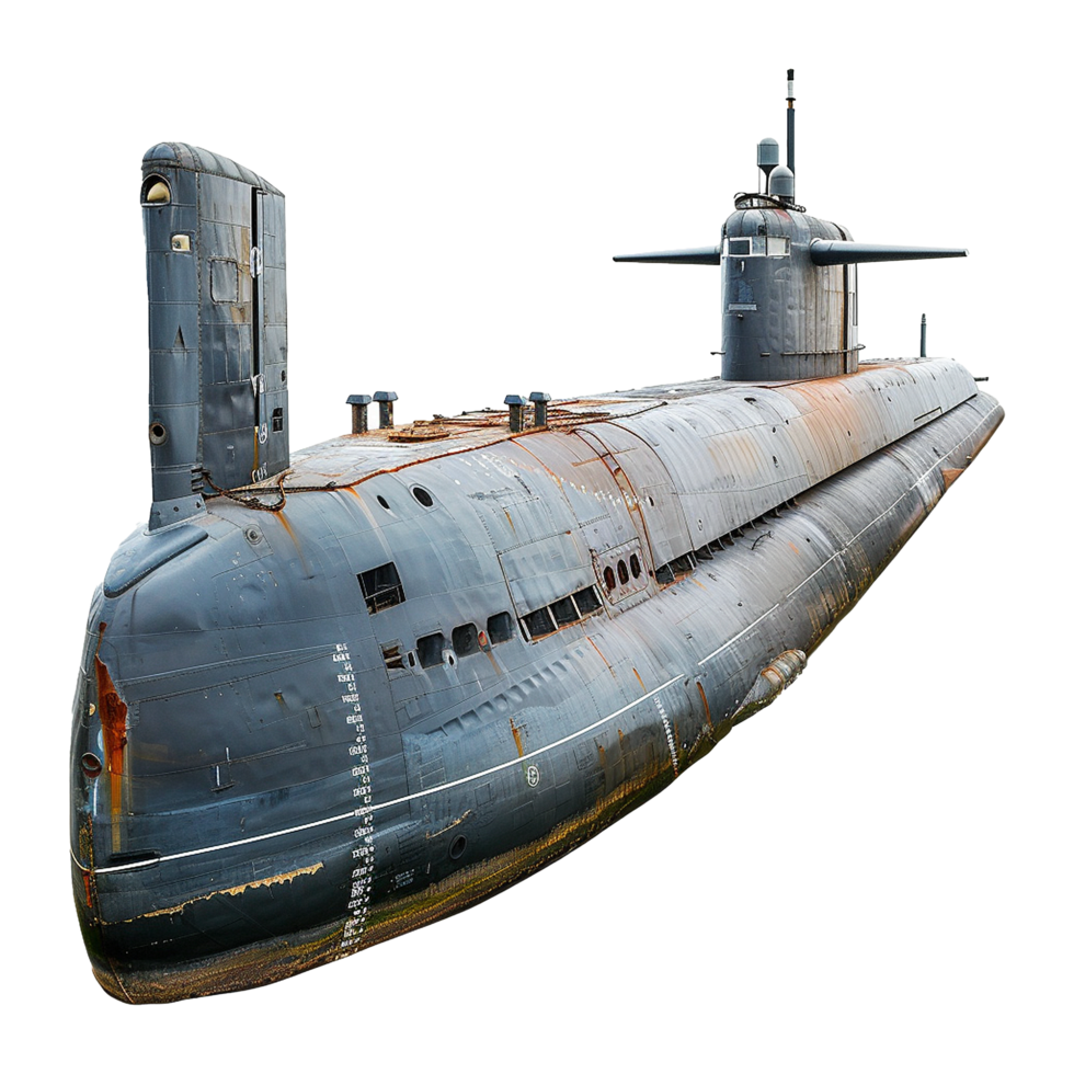 A Weathered Russian Submarine Vessel at a Museum Exhibit Possibly Showing Signs of Age and Wear png