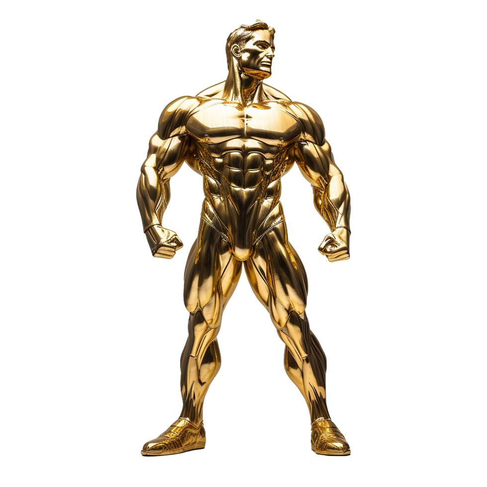A Gold Statue of a Muscular Bodybuilder Posing Confidently png