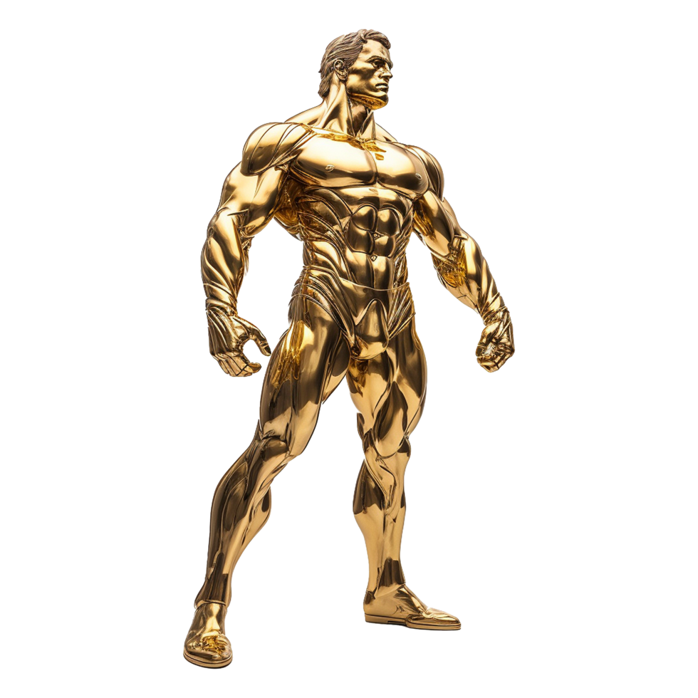A Golden Statue of a Muscular Man a Powerful Figure in a Heroic Pose png