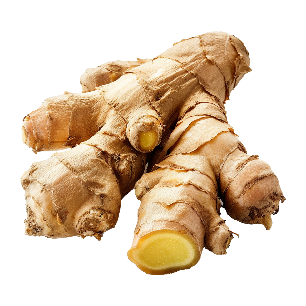Fresh Organic Ginger Root Tuber Closeup High Resolution Image Showing Detailed Texture and Color of the Spice png