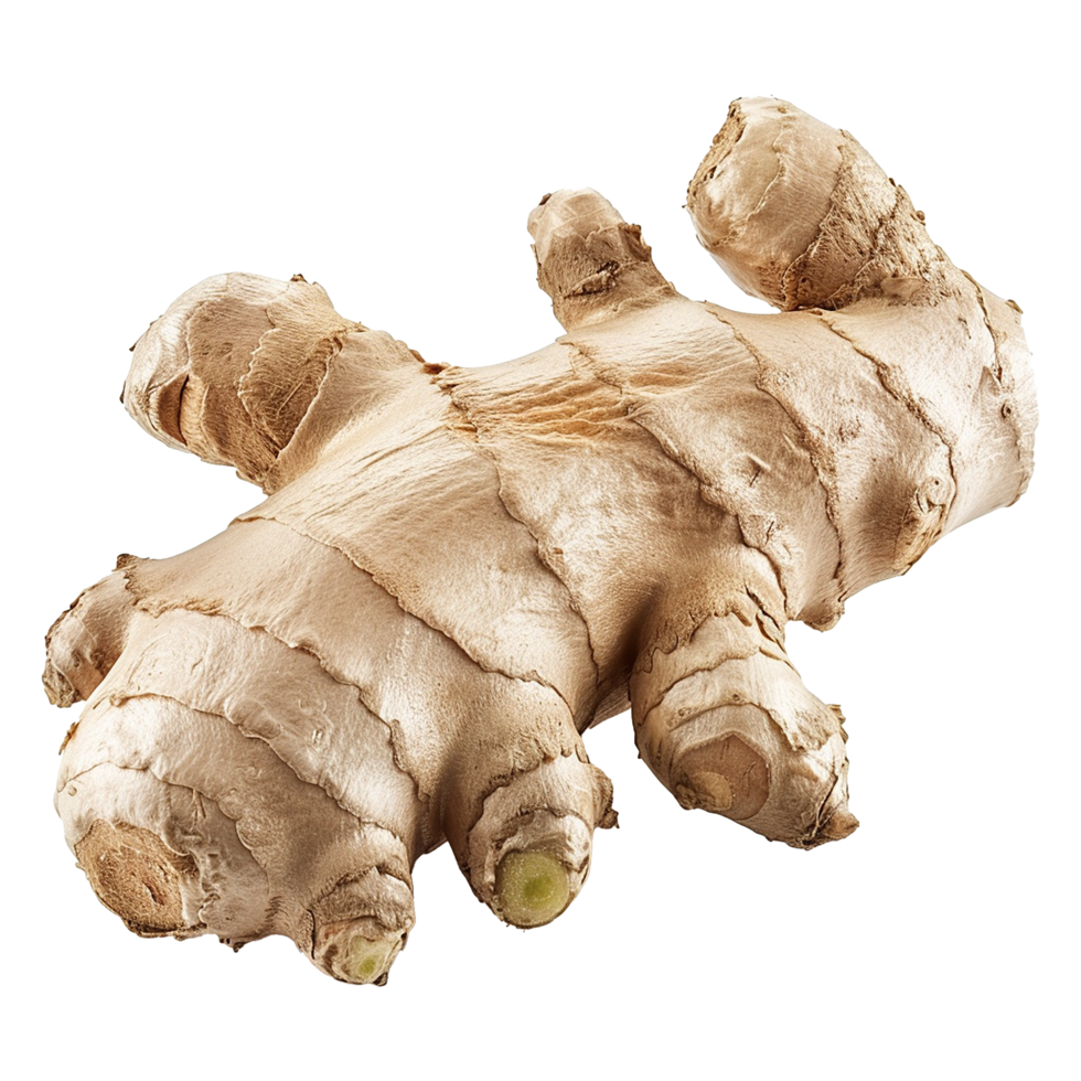 A Detailed Closeup of Fresh Ginger Root Showing its Complex Texture and Irregular Shape png