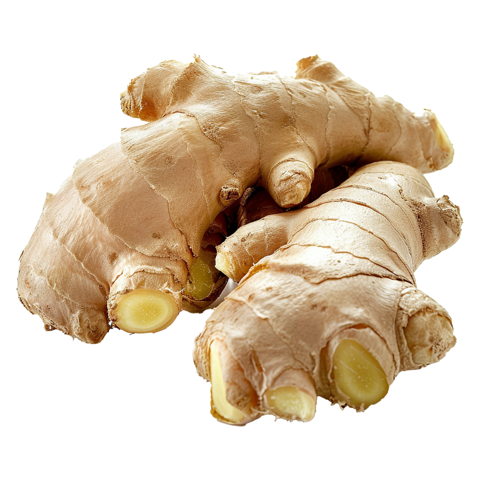 Fresh Organic Ginger Root Closeup Two Pieces Detailed Texture Culinary Ingredient png