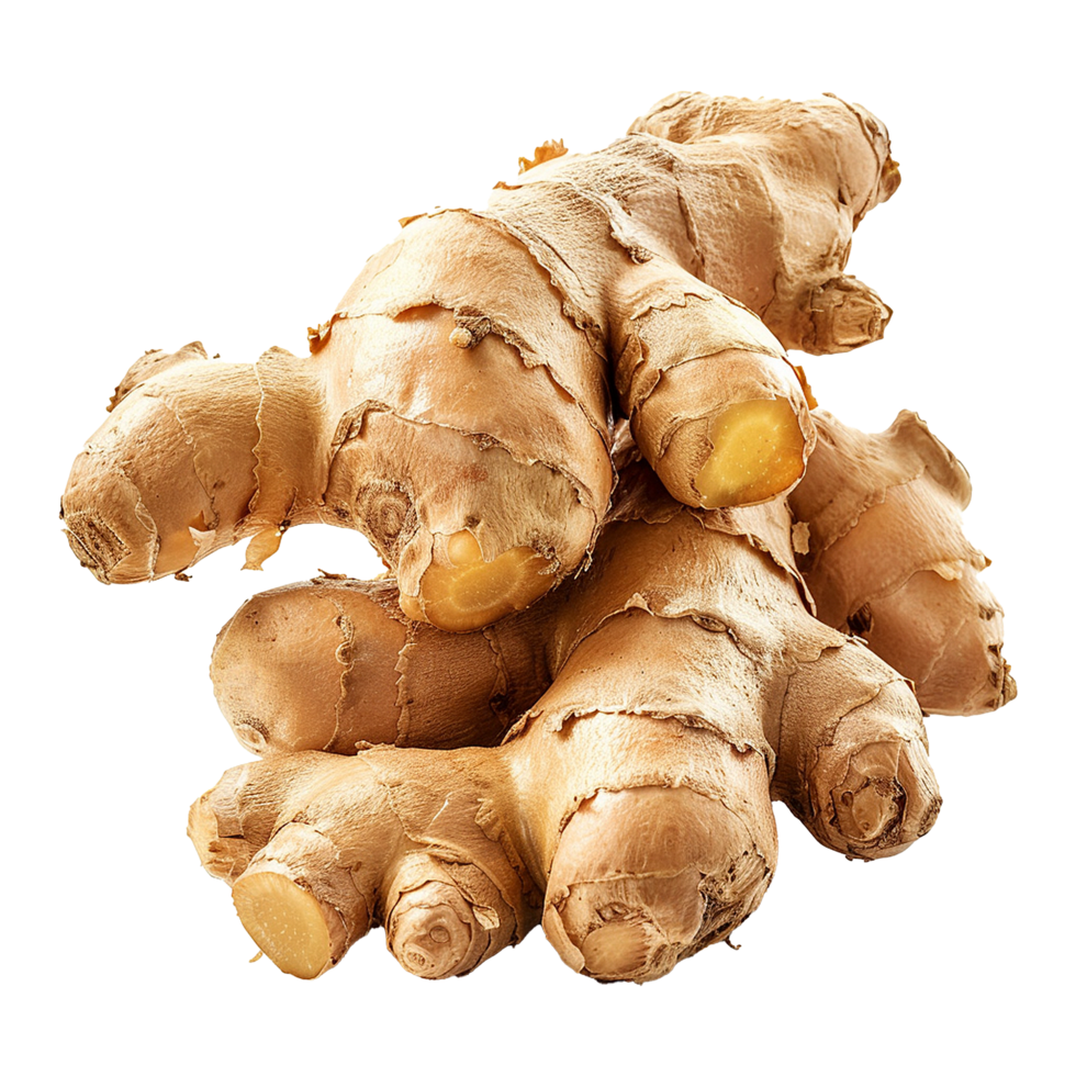 A Closeup View of Fresh Organic Ginger Roots Showing Detailed Texture and Color png