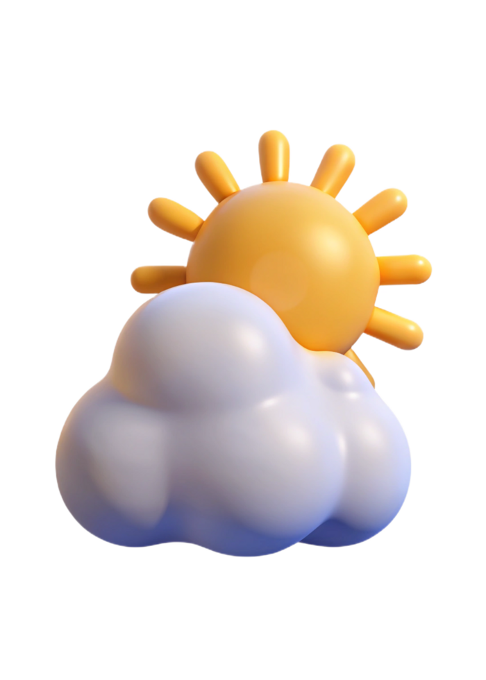 Adorable 3D Render of a Sun Smiling Behind a Fluffy Cloud Cartoon Illustration png