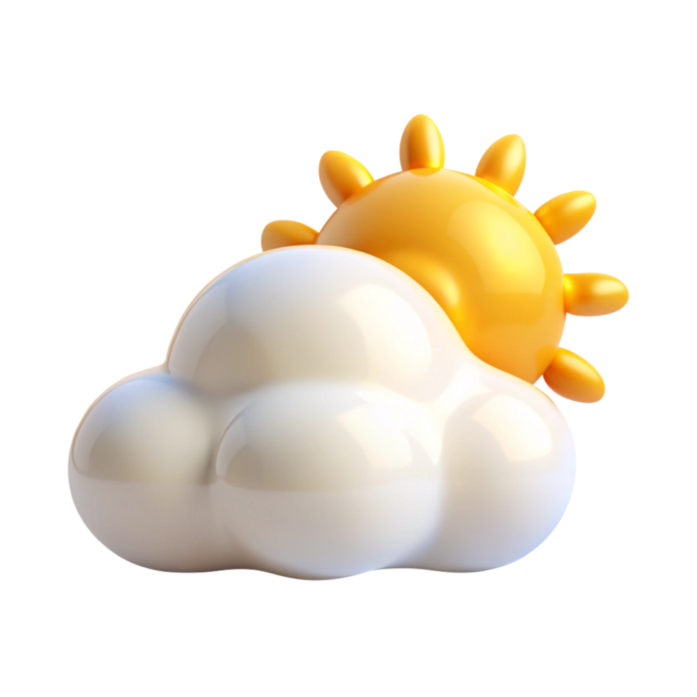 Cartoon Sun and Cloud Partly Sunny Weather Icon 3D Render Illustration Graphic Design png