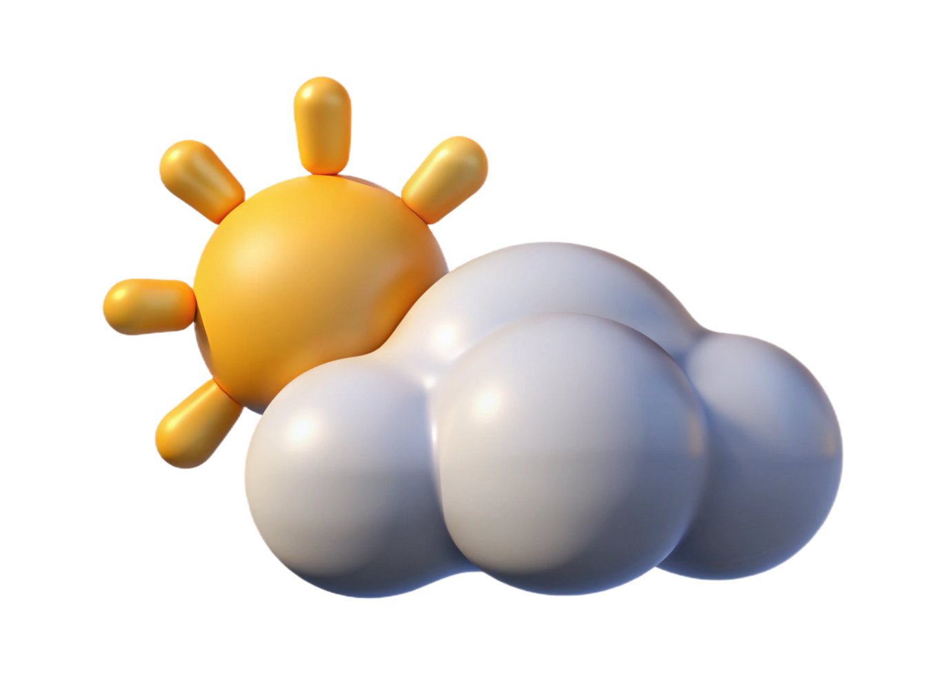 A 3D Render of a Cute Cartoon Sun and Cloud Partly Cloudy Weather Icon Illustration png