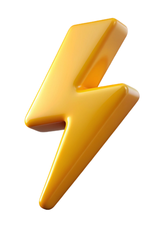 Three Dimensional Yellow Lightning Bolt Icon Digital Rendering Graphic Design png