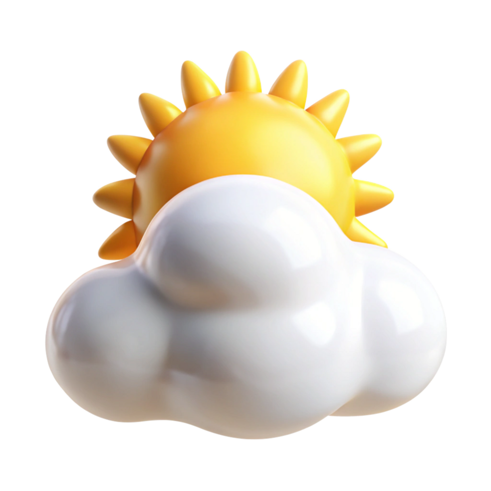 3D Render of a Cute Cartoon Sun Behind a Fluffy White Cloud Weather Icon Illustration png