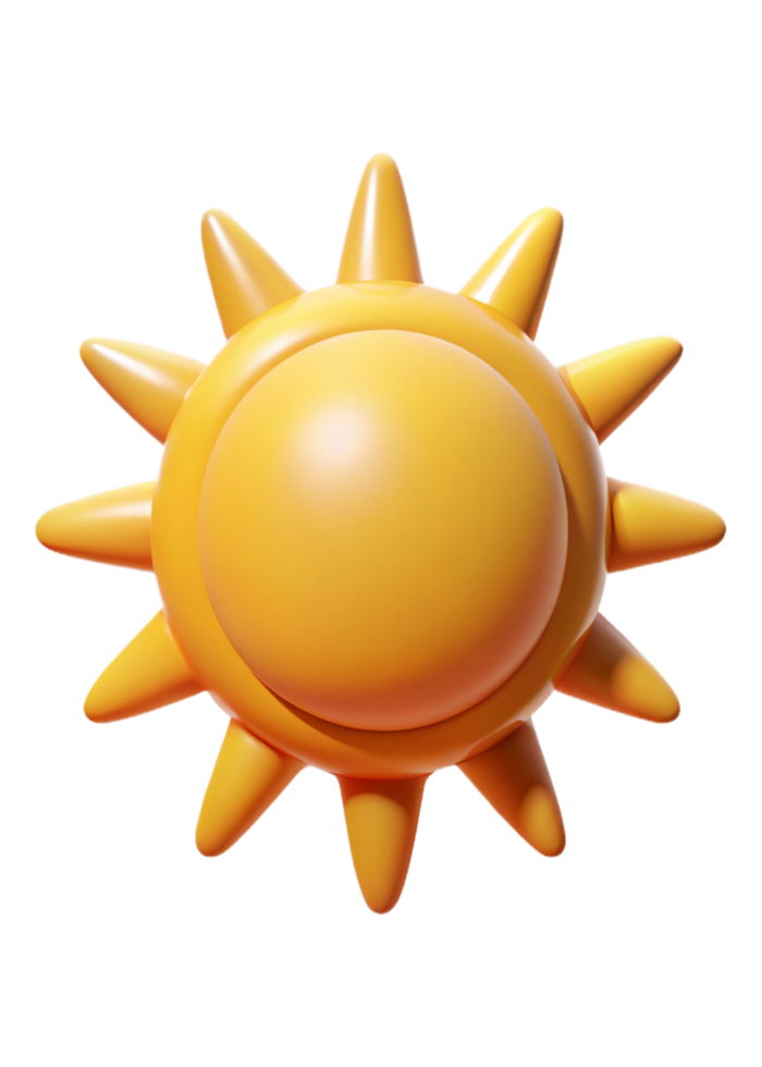 A Cute 3D Render of a Cartoon Sun with Pointed Rays png