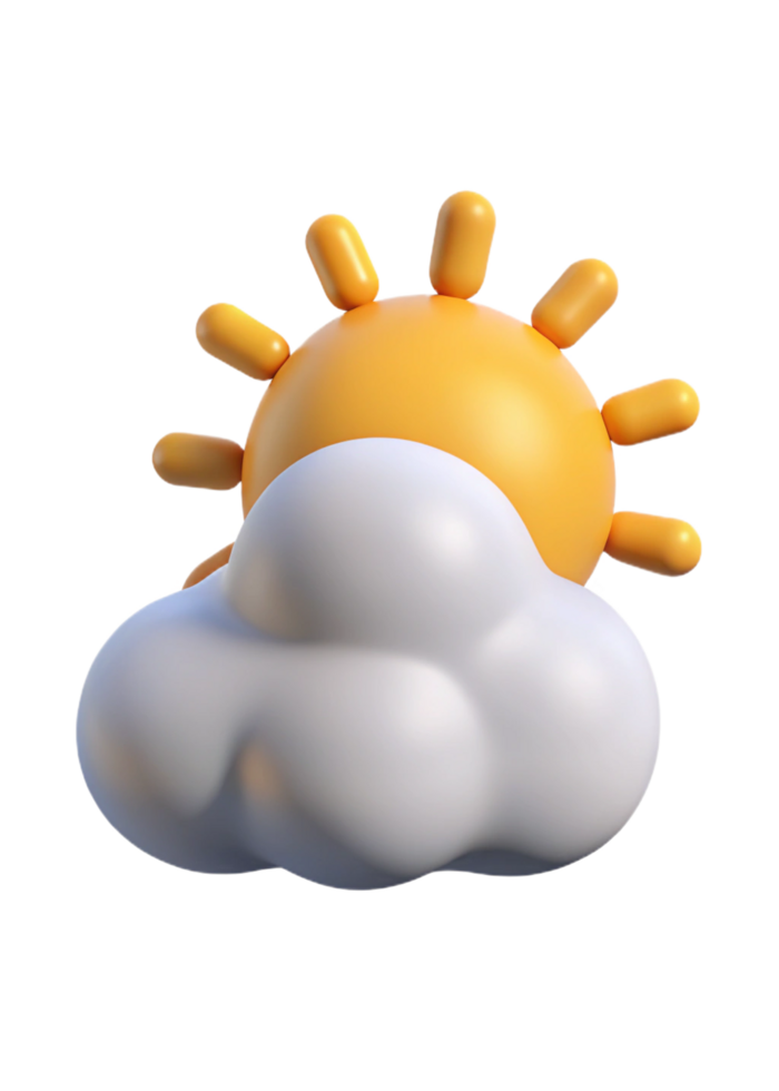 3D Render of a Cute Cartoon Sun and Cloud Partly Sunny Weather Icon png