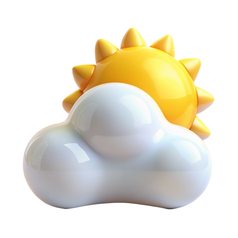 3D Render of a Cute Cartoon Sun and Cloud Weather Icon Partly Sunny Day Forecast Illustration png