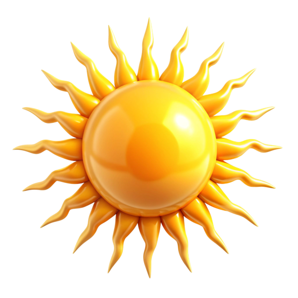 Bright Yellow Sun with Pointed Rays 3D Render Illustration Graphic Design Element png