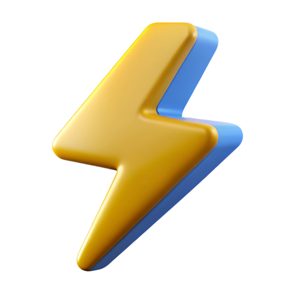 3D Render of a Yellow and Blue Lightning Bolt Symbol Illustration Graphic Design png