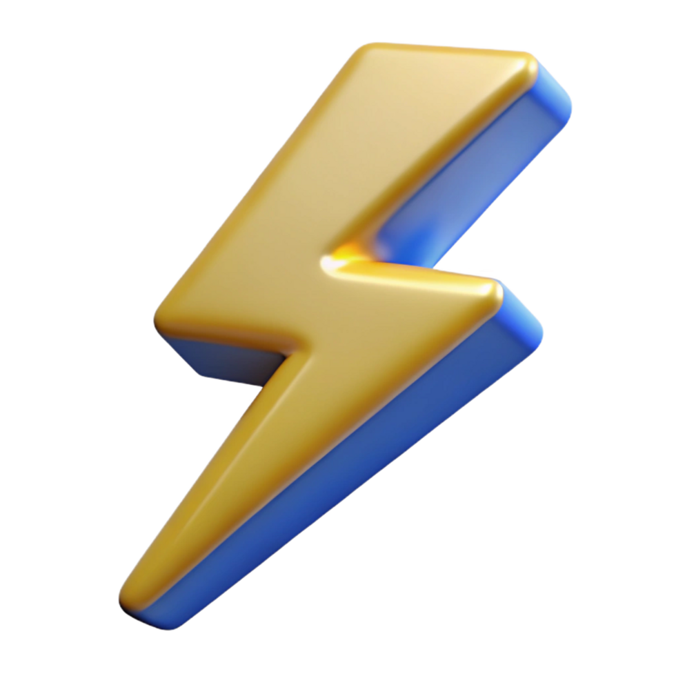 3D Render of a Golden Lightning Bolt Icon with Blue Outline on Black Background A Striking Visual Element png