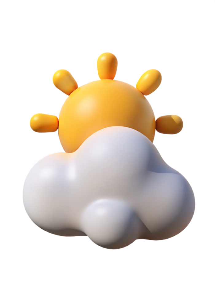 Cute 3D Render of a Sun Behind a Cloud Partly Sunny Weather Icon Cartoon Style png