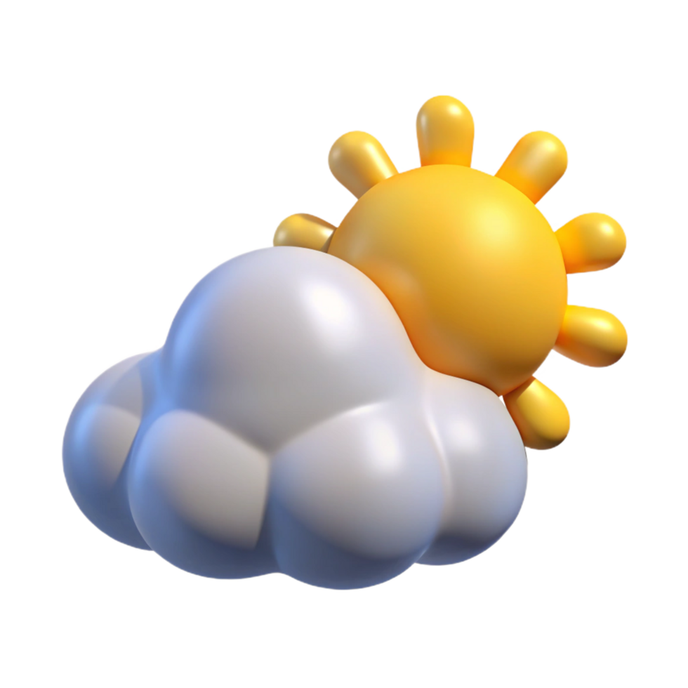 Adorable 3D Render of a Partly Sunny Day with a Cute Cartoon Cloud and Sun png