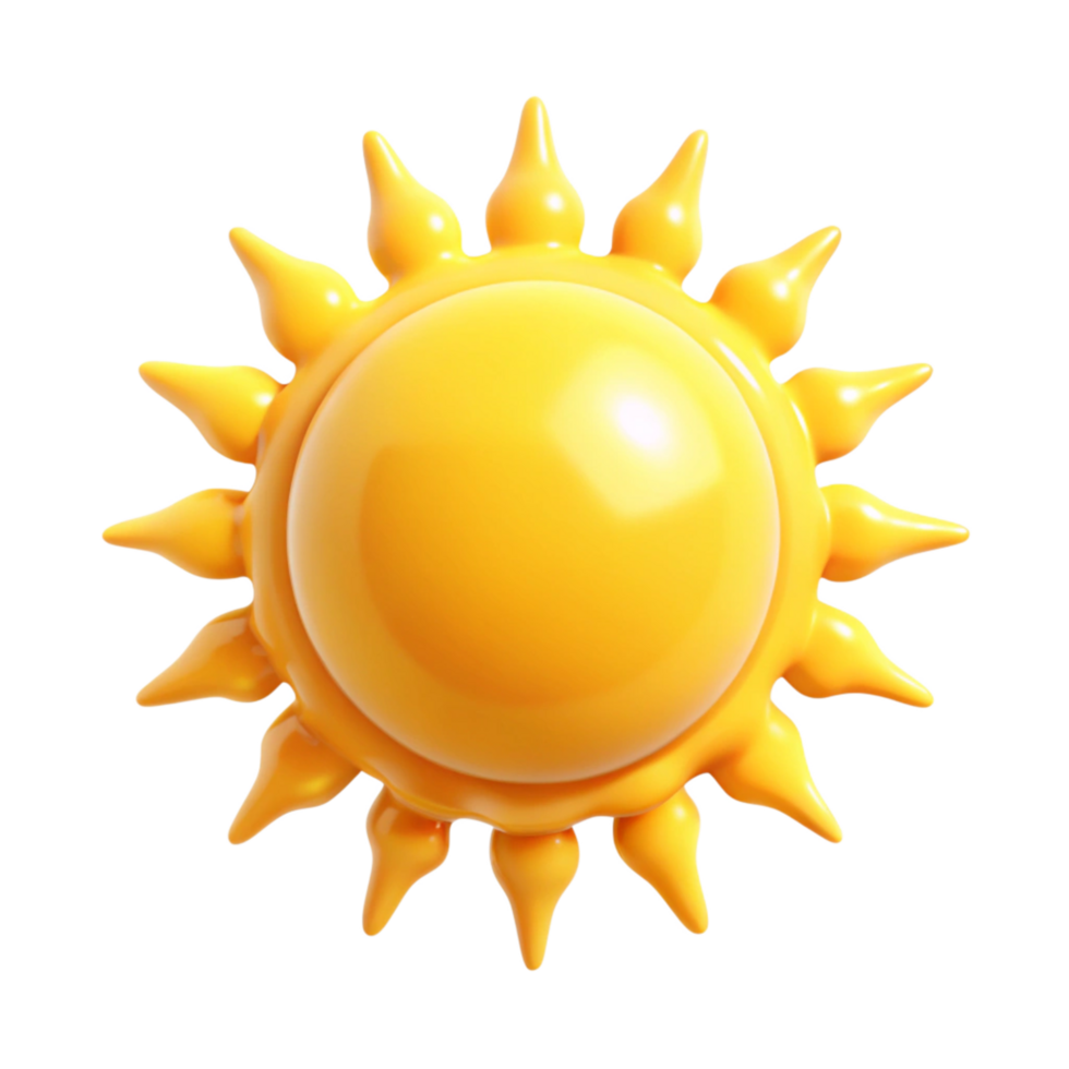 A 3D Render of a Cartoon Sun with Pointed Rays Bright Yellow Summertime Icon png