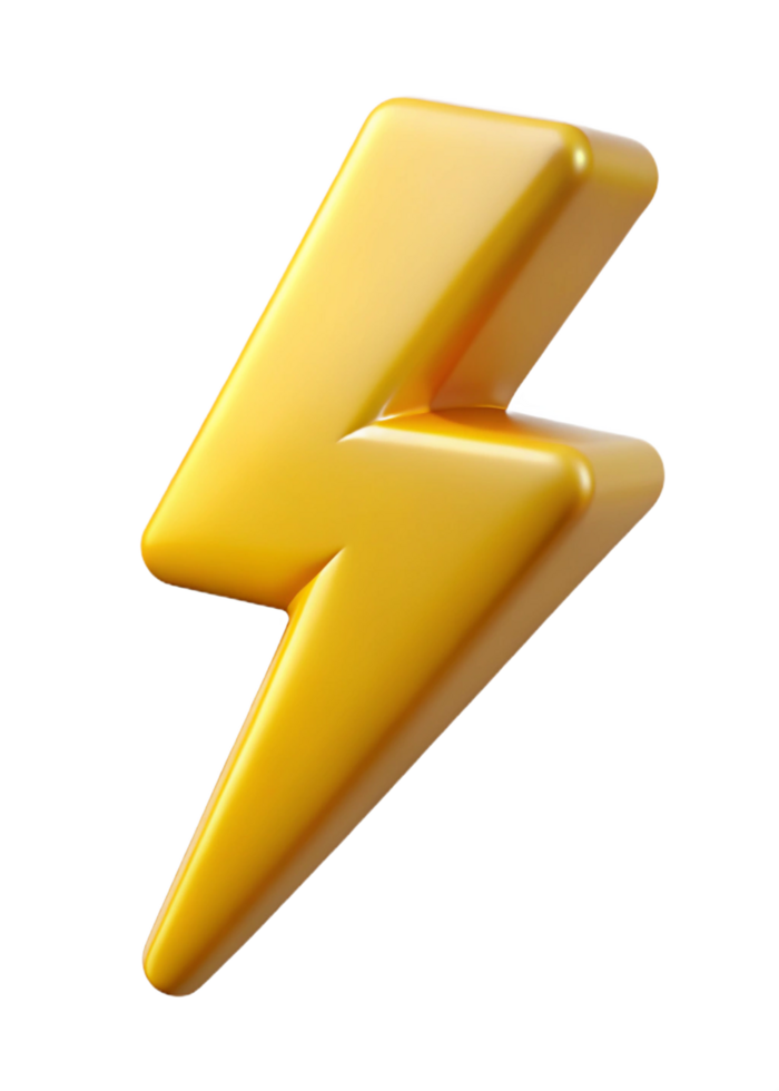 Shiny Golden Lightning Bolt 3D Render Illustration Graphic Design Element png