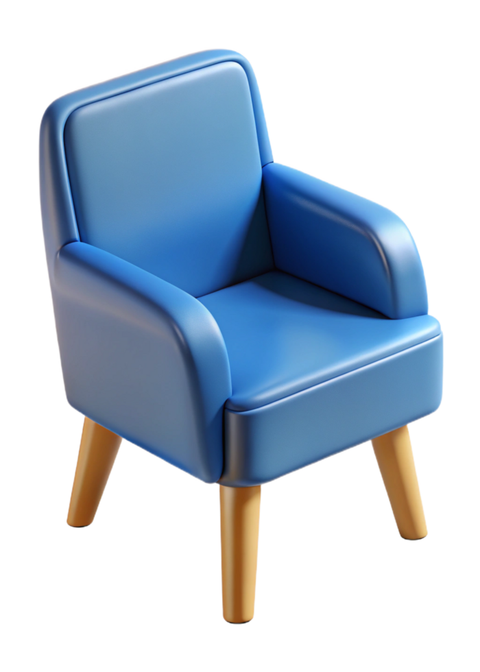 A charming blue armchair with wooden legs a perfect addition to any living room or bedroom png