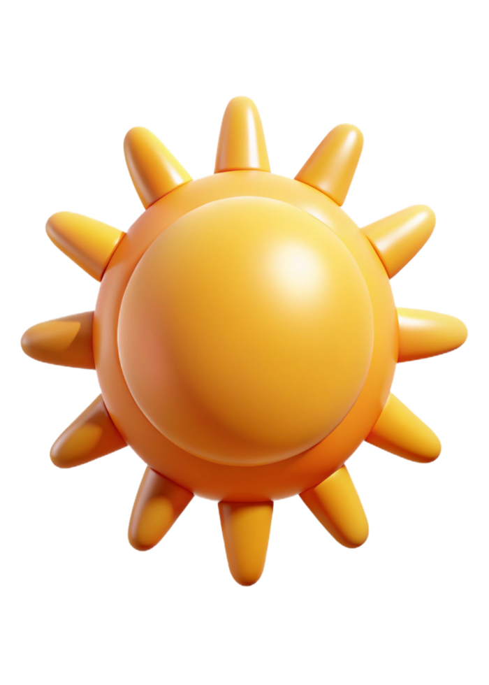 A Cute 3D Render of a Cartoon Sun with Pointed Rays Ideal for Summer Themes and Bright Designs png