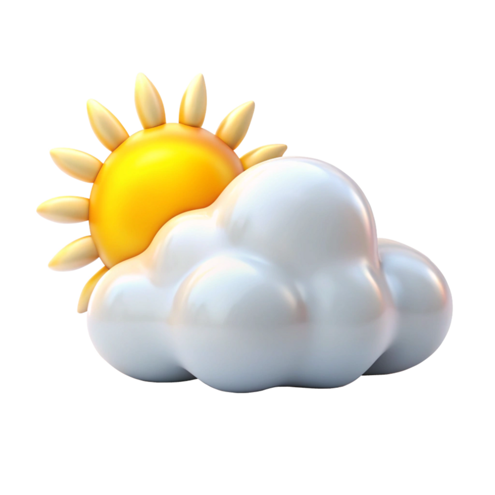 3D Render of Partly Cloudy Sunny Day Weather Icon Cartoon Style png