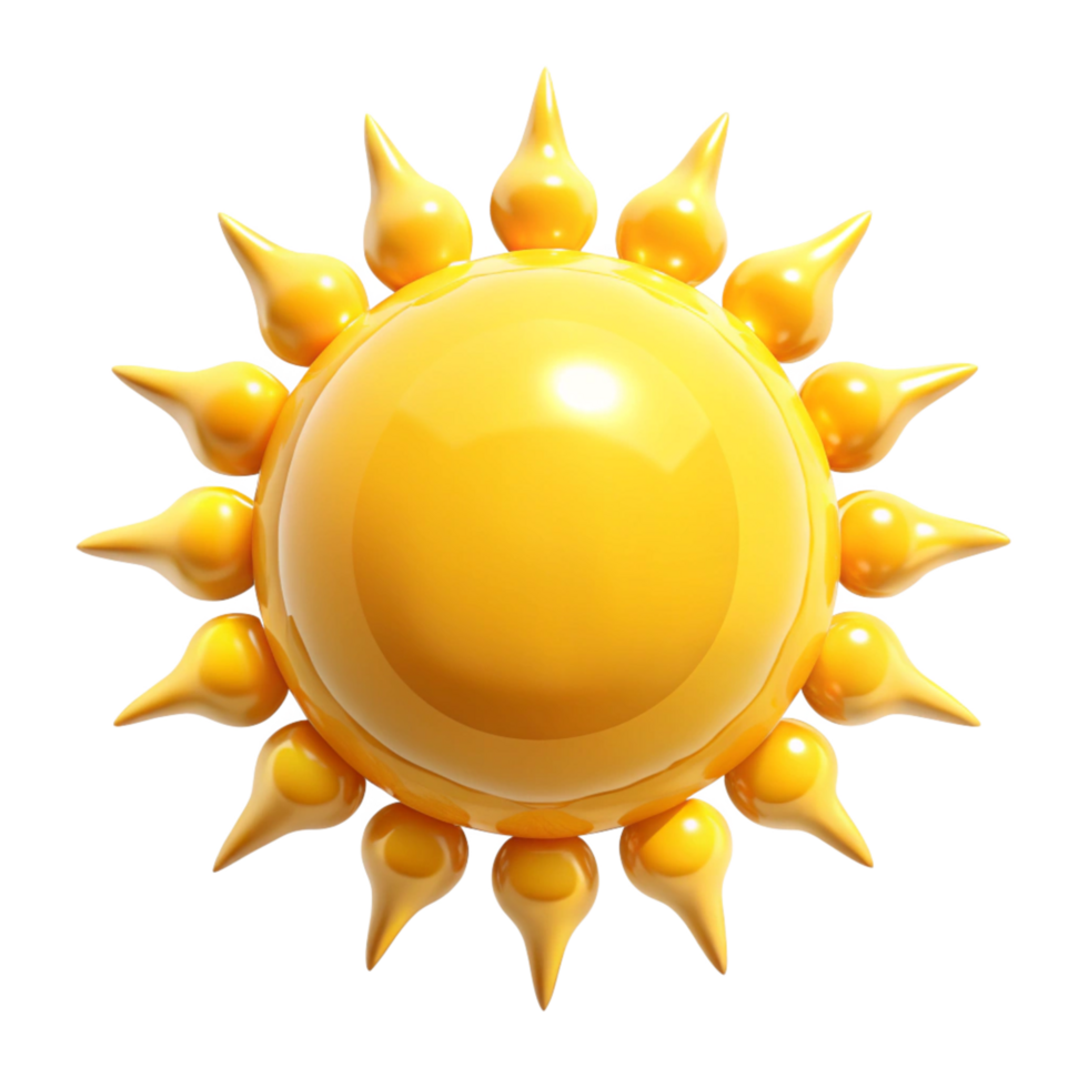 A vibrant 3D rendering of a cartoon sun with pointed rays png
