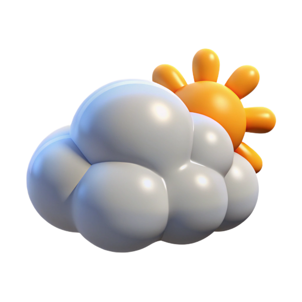 Cartoon 3D Render of Partly Cloudy Sunny Day Weather Icon Illustration png