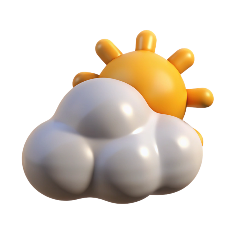 Adorable 3D Render of a Sun and Cloud Partly Sunny Weather Icon Cartoon Style png
