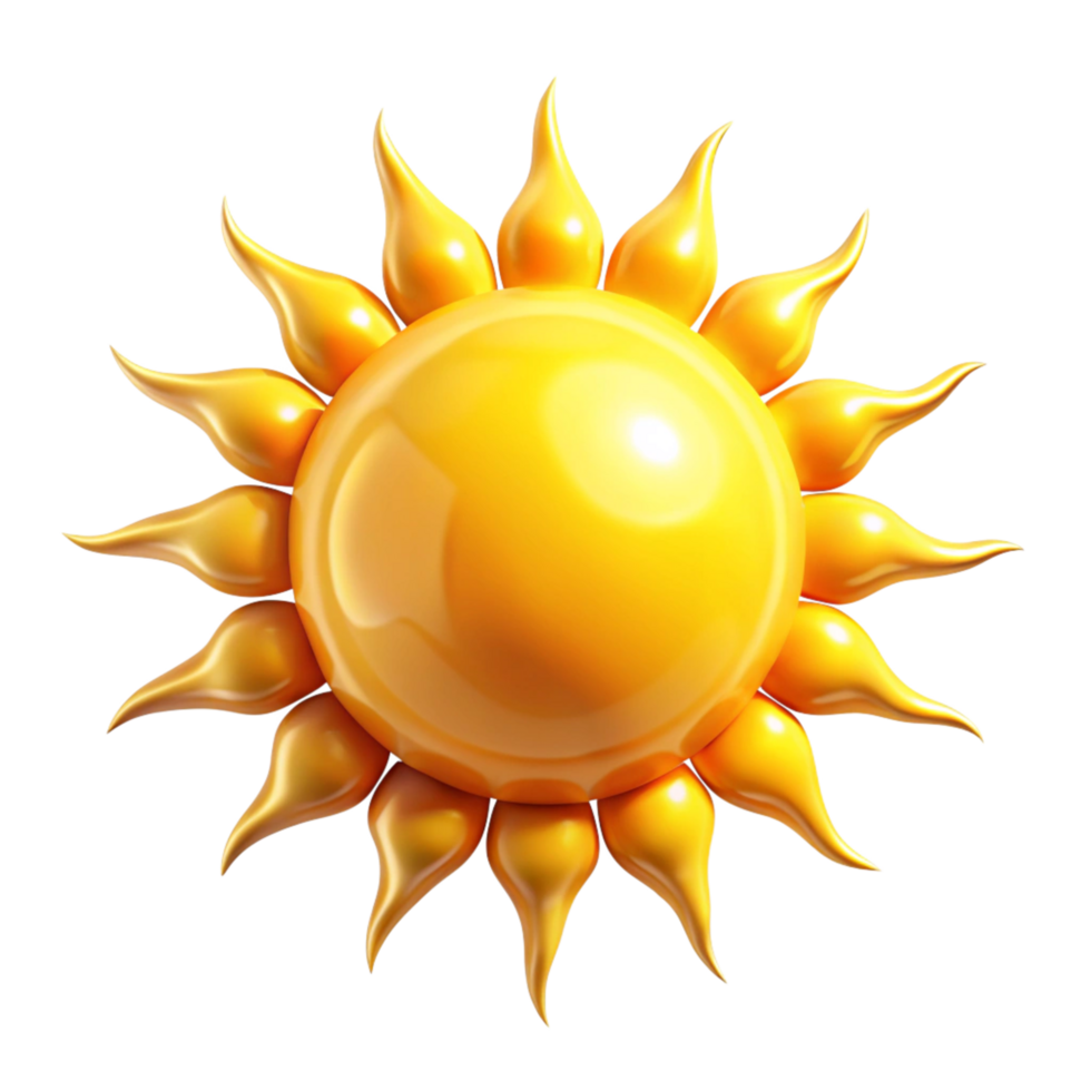 A vibrant 3D rendering of a sun with glossy golden rays radiating outwards against a black background a cheerful summer icon perfect for various applications png
