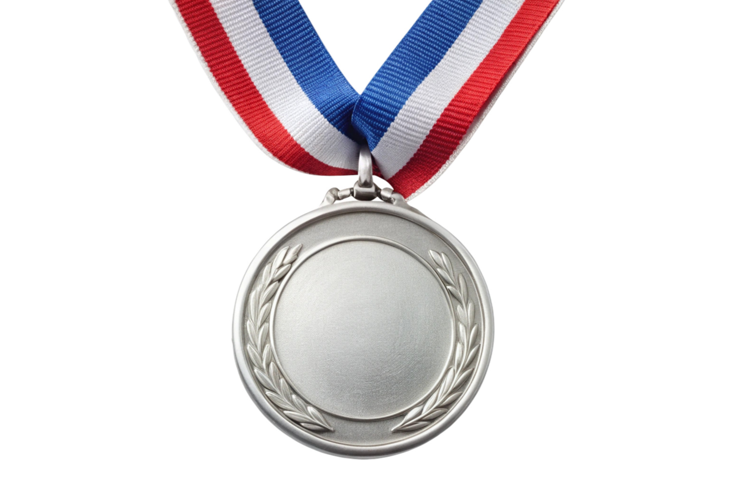 Blank Silver Medal with Red White and Blue Ribbon for First Second or Third Place Winner Award png