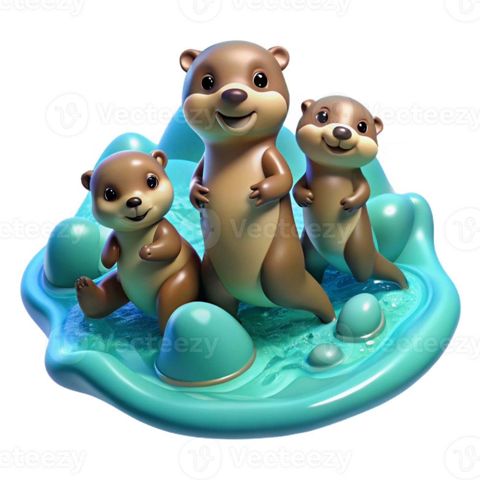 serene minimalist A Family of Playful Otters Frolicking in C png