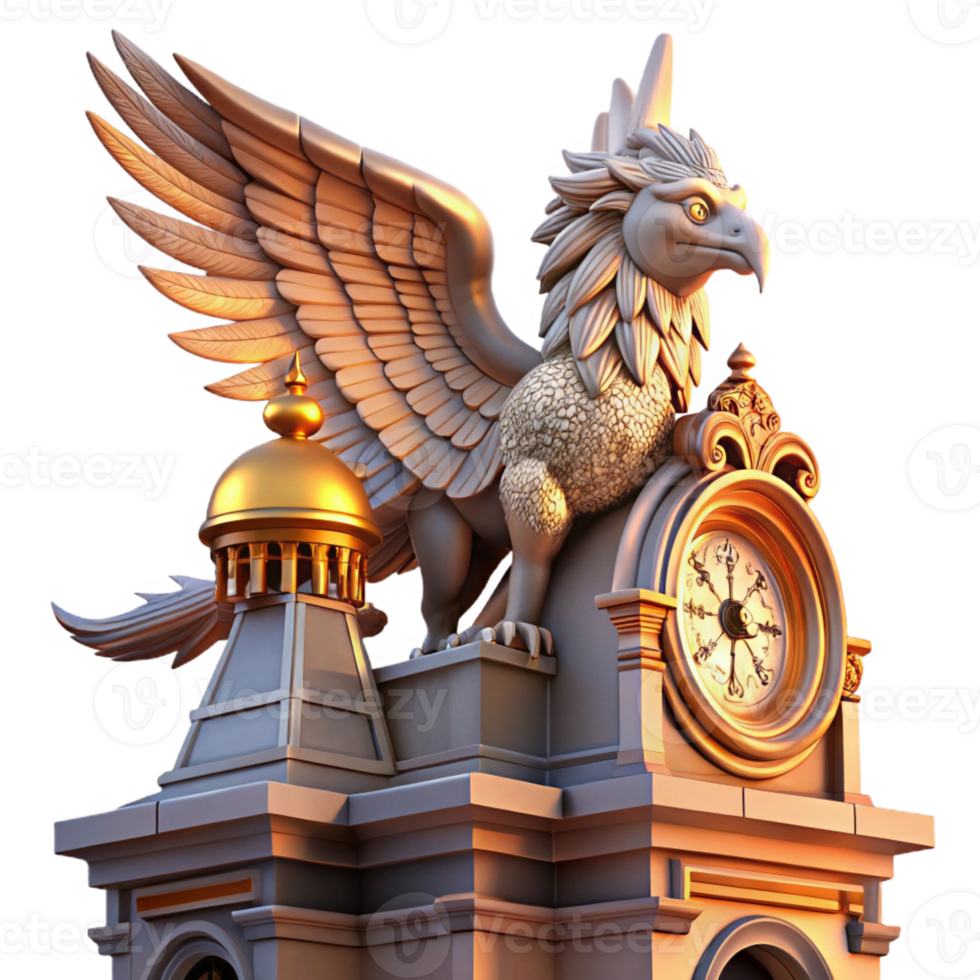 impressive vintage A Majestic Griffin Perched Atop a Crumblin 4K png