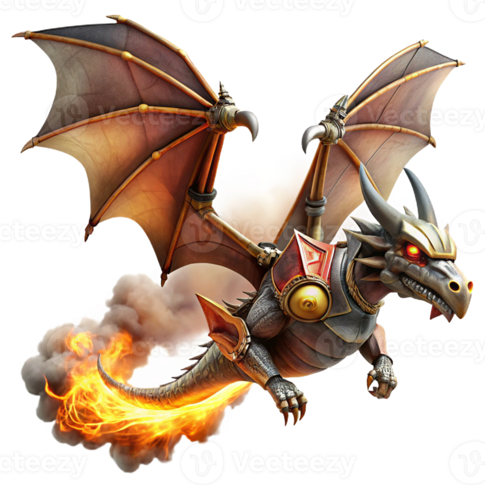 serene vintage A Fierce Steampunk Dragon with Mechani high resolution png