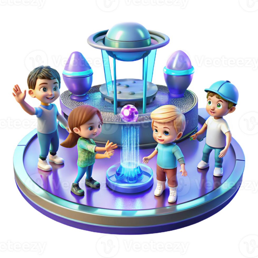 stunning artistic A Group of Children Playing with Hologra original png