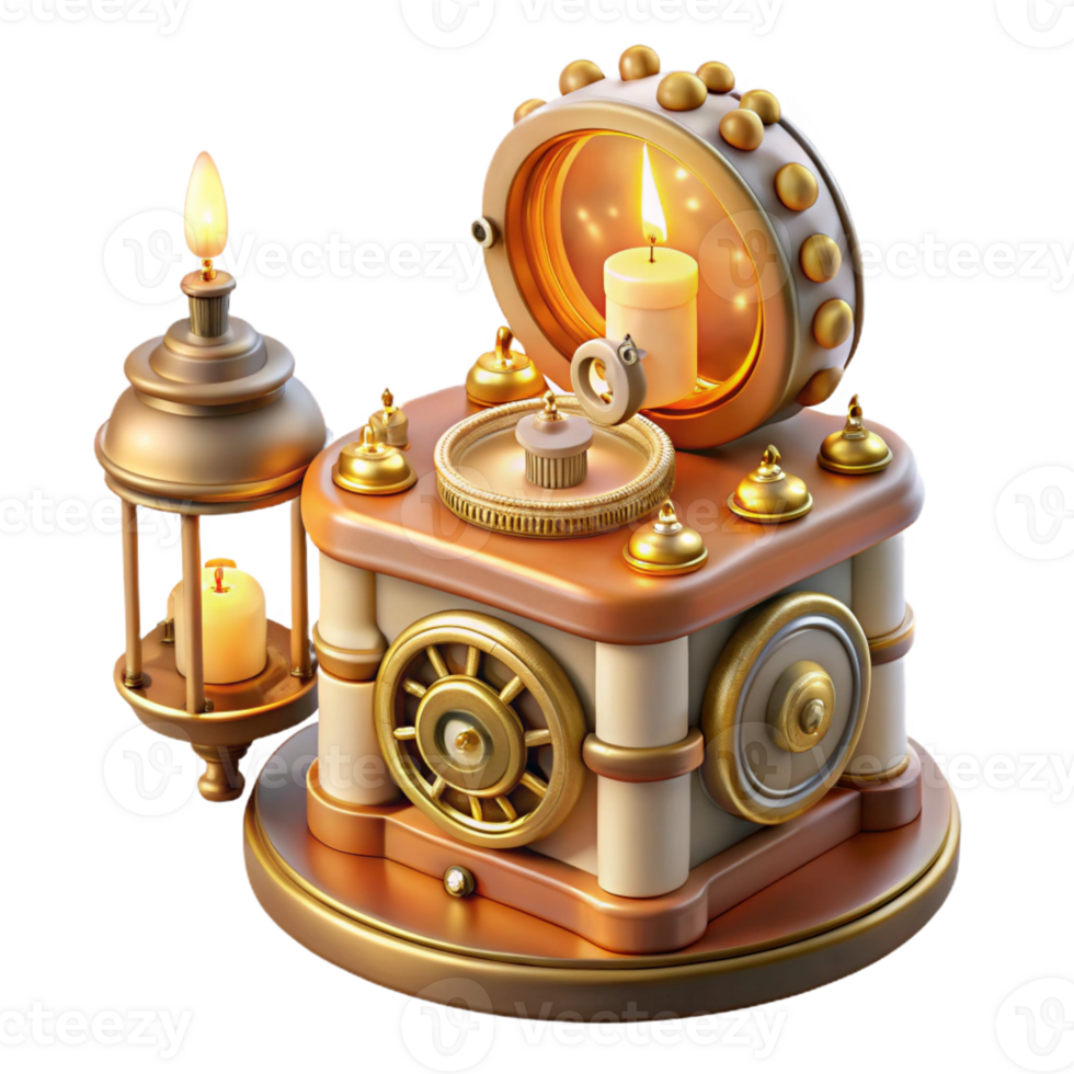 vibrant vintage A Delicate Steampunk Music Box with Intr premium png