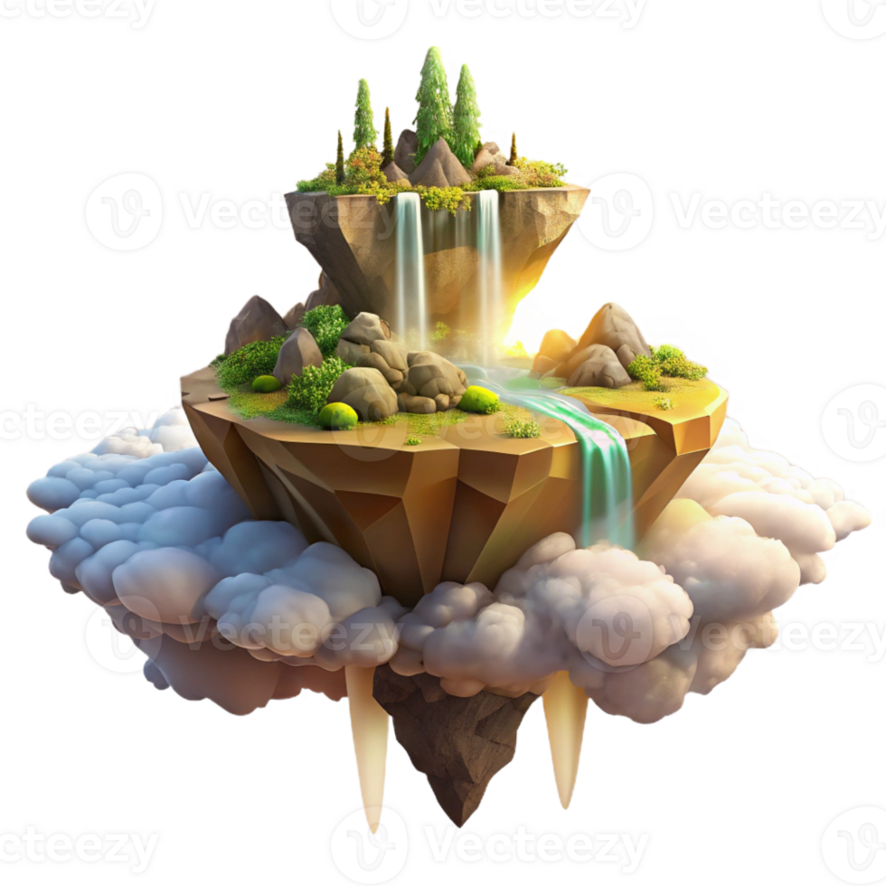 dramatic classic A Floating Island with Waterfalls Casc authentic png