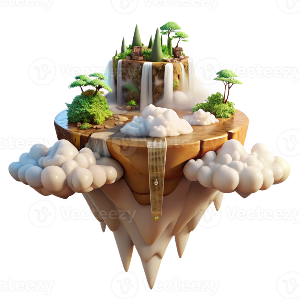 extraordinary modern A Floating Island with Waterfalls Casc detailed png