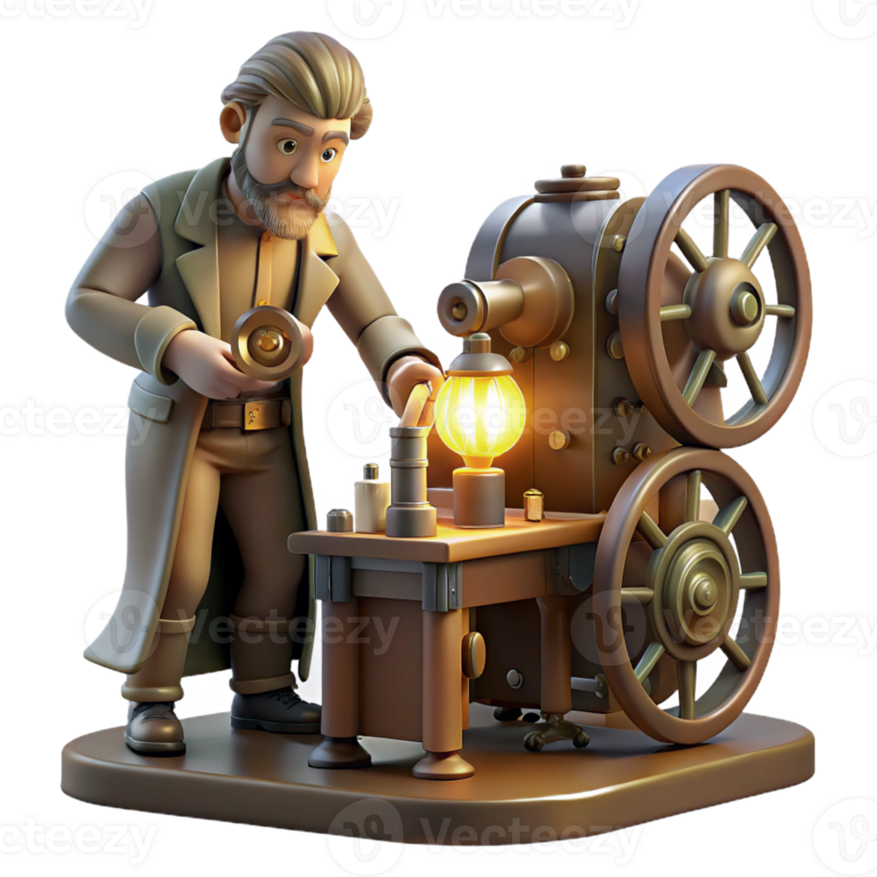 vibrant contemporary A Lone Steampunk Inventor Working on A exclusive png