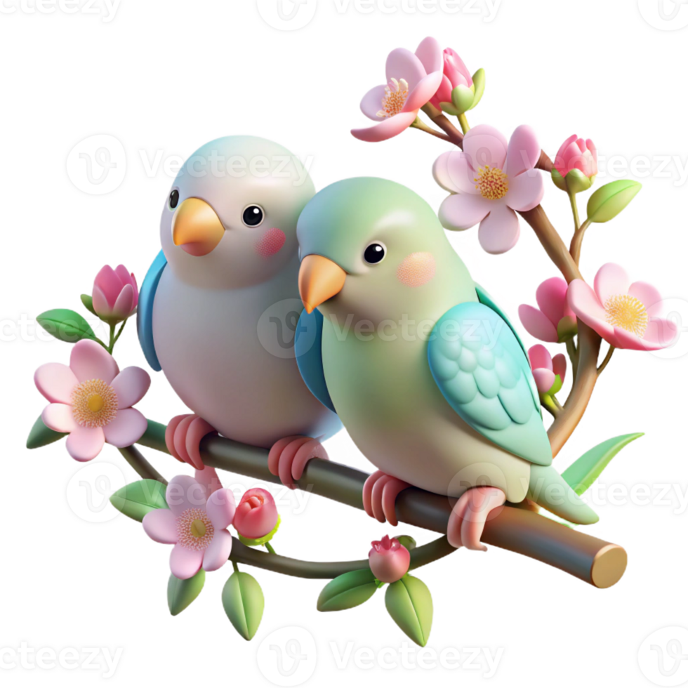 dramatic minimalist A Pair of Lovebirds Perched on a Flowerin high resolution png
