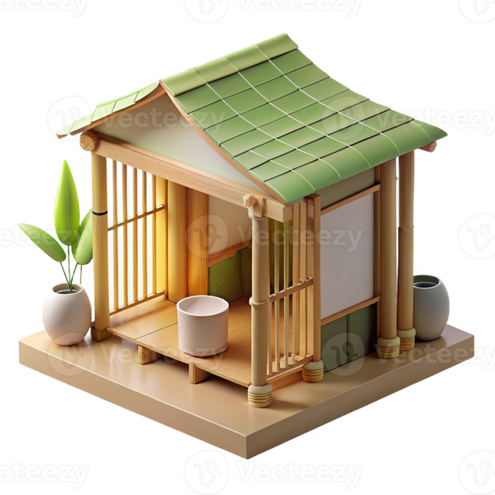 vibrant contemporary A Minimalist Japanese Tea House Made of Ba original png